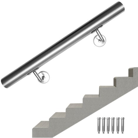SWANEW Main courante en acier inoxydable Rampe d'escalier Support mural Dispositif de fixation Escaliers Acier affiné 160cm