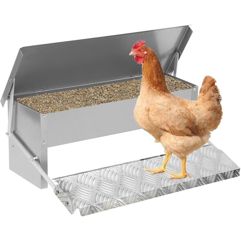 Swanew - Mangeoire poules automatique – Alimentateur 5KG avec pédale, trappe et couvercle étanche, pour poules, canards et dindes 50x20x19cm