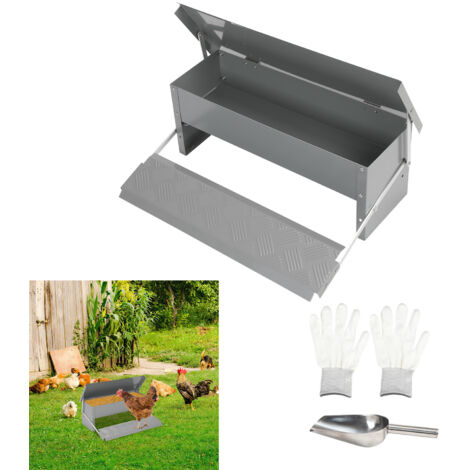 SWANEW Mangiatoia automatica per galline - 5KG con pedale, sportello, coperchio stagno, cucchiaio inox e guanti