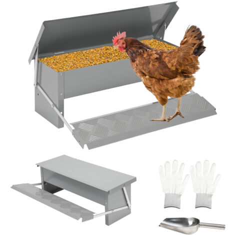 SWANEW Mangiatoia automatica per galline - 5KG con pedale, sportello, coperchio stagno, cucchiaio inox e guanti