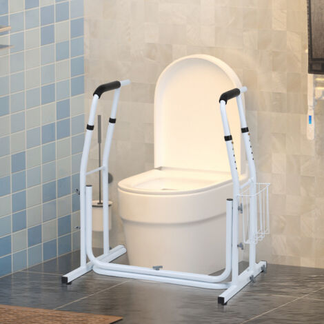 SWANEW Maniglia di sollevamento per WC pieghevole con cestello portaoggetti Staffa per WC mobile antiscivolo