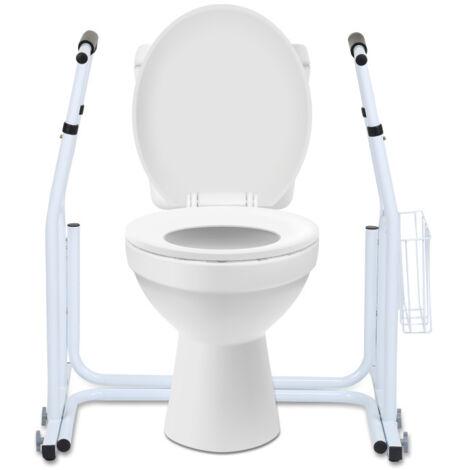 SWANEW Maniglione mobile regolabile in altezza Supporto per toilette antiscivolo con cestino portaoggetti