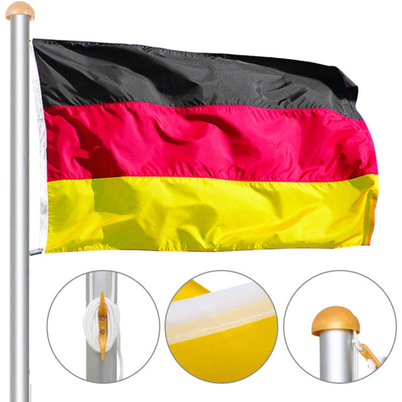 Mât de drapeau réglable en hauteur - mât, porte drapeau, Aluminium Drapeau allemand 6.5m - Swanew