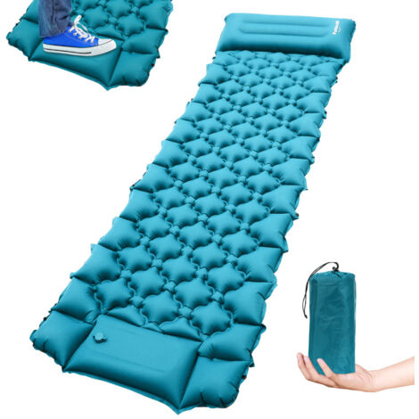 SWANEW Materassino da campeggio autogonfiante con pompa a pedale, 192 x 60 x 8,5 cm, materassino gonfiabile addensato, materassino da campeggio ultraleggero e resistente all'umidità, materassino da ca