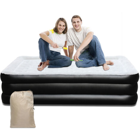 SWANEW Materasso gonfiabile Autogonfiabile Letto matrimoniale Borsa da trasporto inclusa grigio nero per 2 persona 20015246cm