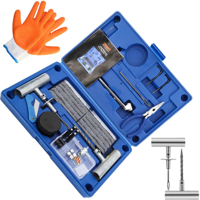 Swanew - Mèche Pneu Crevaison73Pcs, Kit de Réparation Pneu Bleu, pour Voitures, Moto,Tracteur, Jeep,VTT, Camion, Gants