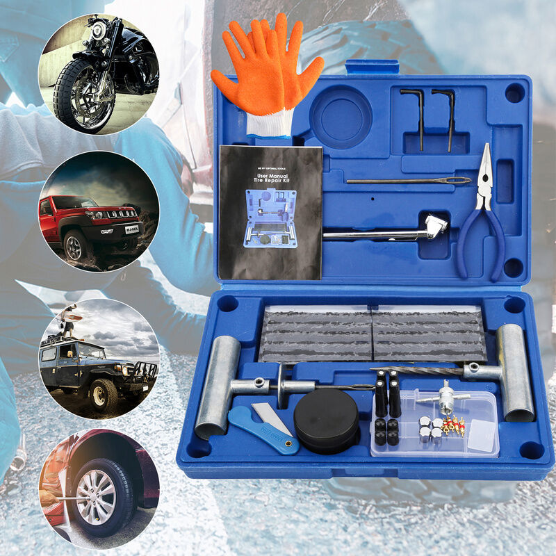 Mèche Pneu Crevaison73Pcs, Kit de Réparation Pneu Bleu, pour Voitures, Moto,Tracteur, Jeep,VTT, Camion, Gants - Blau - Swanew