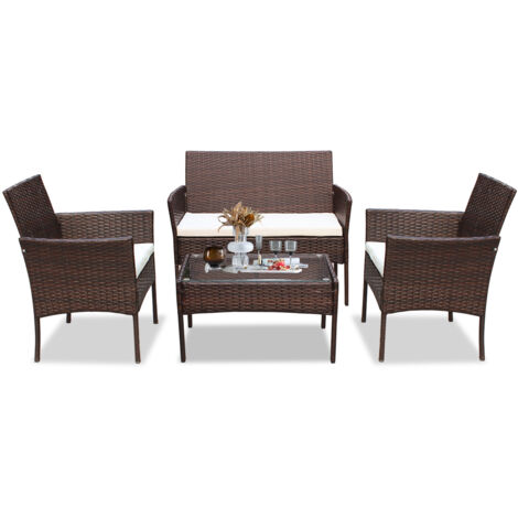 SWANEW Mobili da giardino in vetro Set di sedute per balcone Set di mobili da giardino Divano marrone