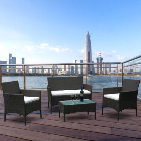 SWANEW Mobili da giardino Mobili da giardino in polyrattan Set lounge completo Loungeset