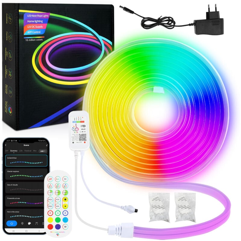 Swanew - Néon Bande led 2M, rgbic Ruban led, Contrôle app et Télécommande ir Étanche IP65 Flexible Étanche Silicone Bandeau Dimmable