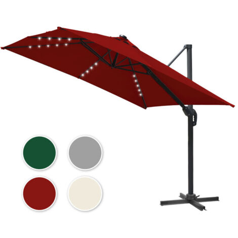SWANEW Ombrello offset inclinabile 300x300CM, ombrellone da giardino pieghevole, base trasversale girevole a 360° Protezione UV, LED, Rosso