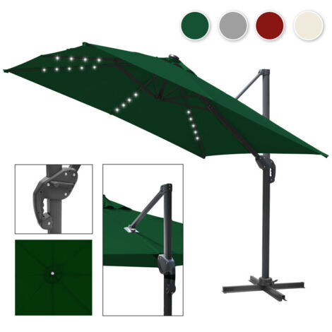 SWANEW Ombrello offset inclinabile 300x300CM, ombrellone da giardino pieghevole, base trasversale girevole a 360° Protezione UV, LED, Verde