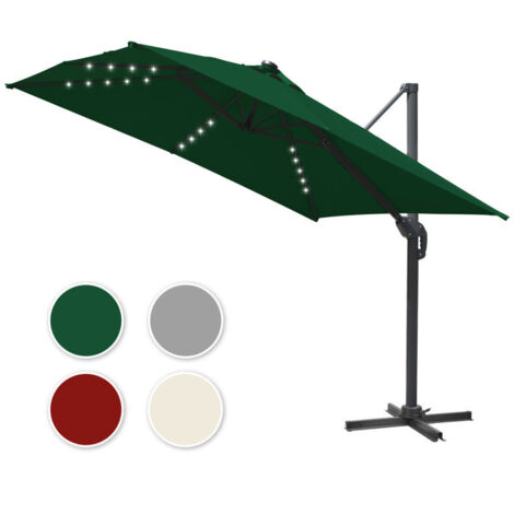 SWANEW Ombrello offset inclinabile 300x300CM, ombrellone da giardino pieghevole, base trasversale girevole a 360° Protezione UV, LED, Verde