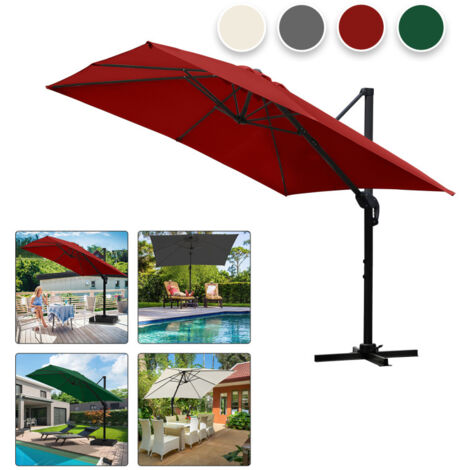 SWANEW Ombrello offset inclinabile 300x300CM, ombrellone da giardino pieghevole, base trasversale girevole a 360° Protezione UV, Rosso