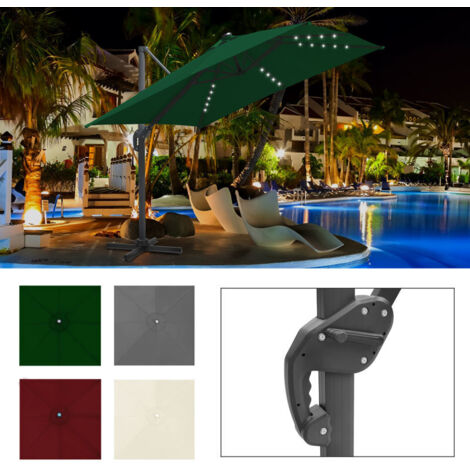 SWANEW Ombrello offset inclinabile 3x3M, ombrello pieghevole da giardino all'aperto, base trasversale girevole a 360° Protezione UV50+, LED, Verde