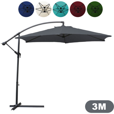 SWANEW Ombrellone 300 cm con protezione UV 30+ a manovella pieghevole in rotondo balcone terrazza giardino ombrellone a manovella ombrellone mercato grigio