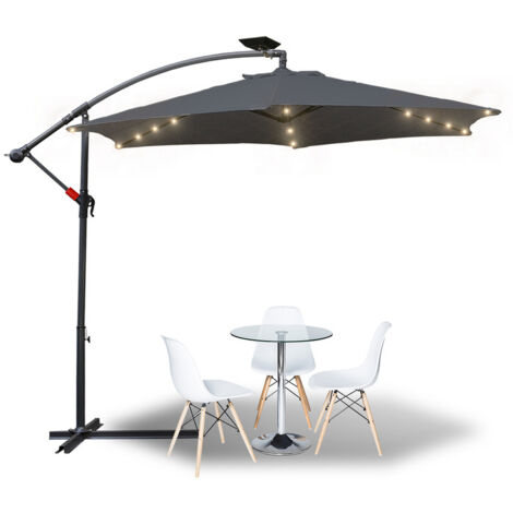 SWANEW Ombrellone 3,5 m con LED ombrellone da giardino idrorepellente UV30+ con manovella ombrellone da balcone, grigio