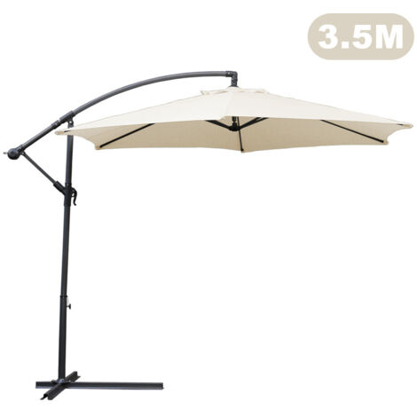 SWANEW Ombrellone a sbalzo 3,5 m ombrellone girevole in alluminio ombrellone da giardino terrazza balcone beige