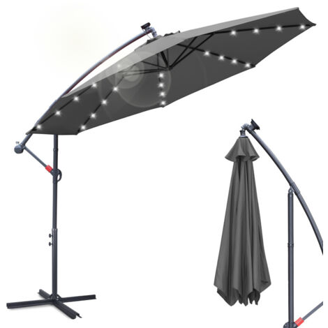 SWANEW Ombrellone con LED 350 cm con protezione UV 30+ a manovella ombrellone balcone terrazza ombrellone a manovella ombrellone mercato grigio