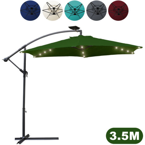 SWANEW Ombrellone con LED 350 cm verde - manovella - protezione UV idrorepellente pieghevole - ombrellone a sbalzo parasole