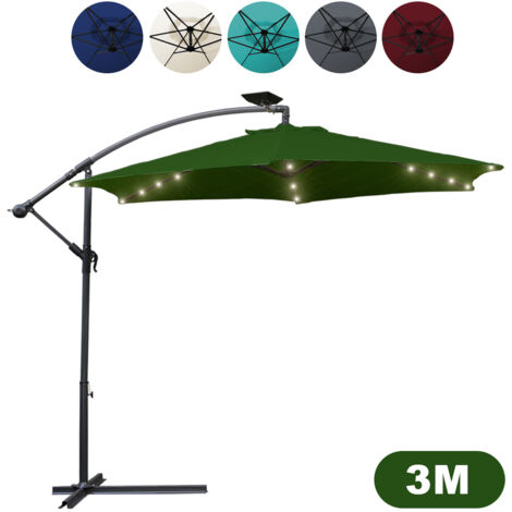 SWANEW Ombrellone con LED a sbalzo 300 cm - ombrellone a sbalzo, parasole, ombrellone da giardino - verde
