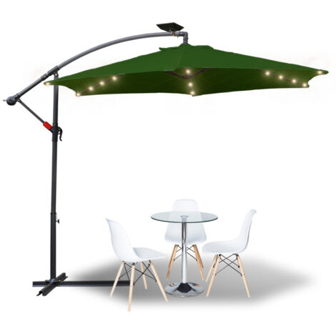SWANEW Ombrellone con LED, ombrellone da giardino con 6 montanti, ombrellone inclinabile, ombrellone per giardino, spiaggia, piscina e bar 300 cm verde