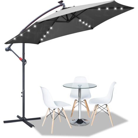 SWANEW Ombrellone con LED Ombrellone da giardino pieghevole Ombrellone da spiaggia girevole a 360° Idrorepellente Grigio 350 x 350 cm