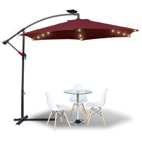 SWANEW Ombrellone con LED Ombrellone da giardino pieghevole Ombrellone da spiaggia girevole a 360° Idrorepellente rosso 350 x 350 cm