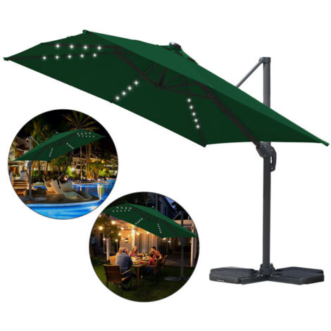 SWANEW Ombrellone offset da giardino, Ombrellone a ombrello - Alu - girevole a 360° - 3 x 3 m - con LED - Verde