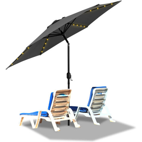 SWANEW Ombrellone rotondo da giardino, protezione UV fino a UV30+, Inclinabile, con supporto e LED, 270 cm, Grigio