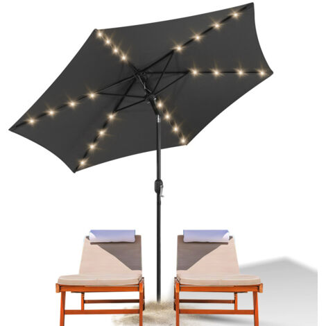 SWANEW Ombrellone rotondo da giardino, protezione UV fino a UV30+, Inclinabile, con supporto e LED, 270 cm, Grigio