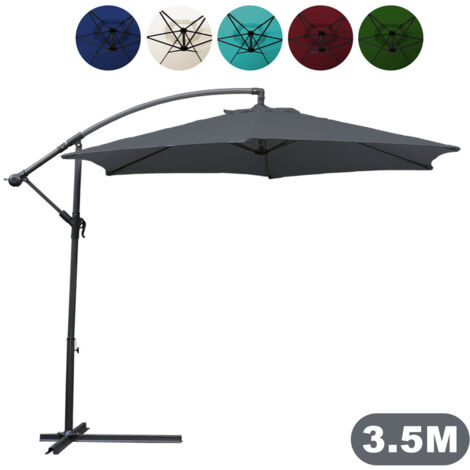 SWANEW Ombrelloni in alluminio protezione solare ombrellone da giardino ruotabile a 360° ombrelloni a sbalzo ombrellone da balcone UV30+ (Ø350 cm, grigio)
