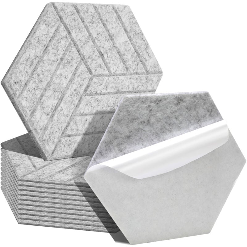 Swanew - Panneaux acoustiques 12 stuks Hexagonal Stripe Gris clair Auto-Adhésif Haute Densité de Polyester