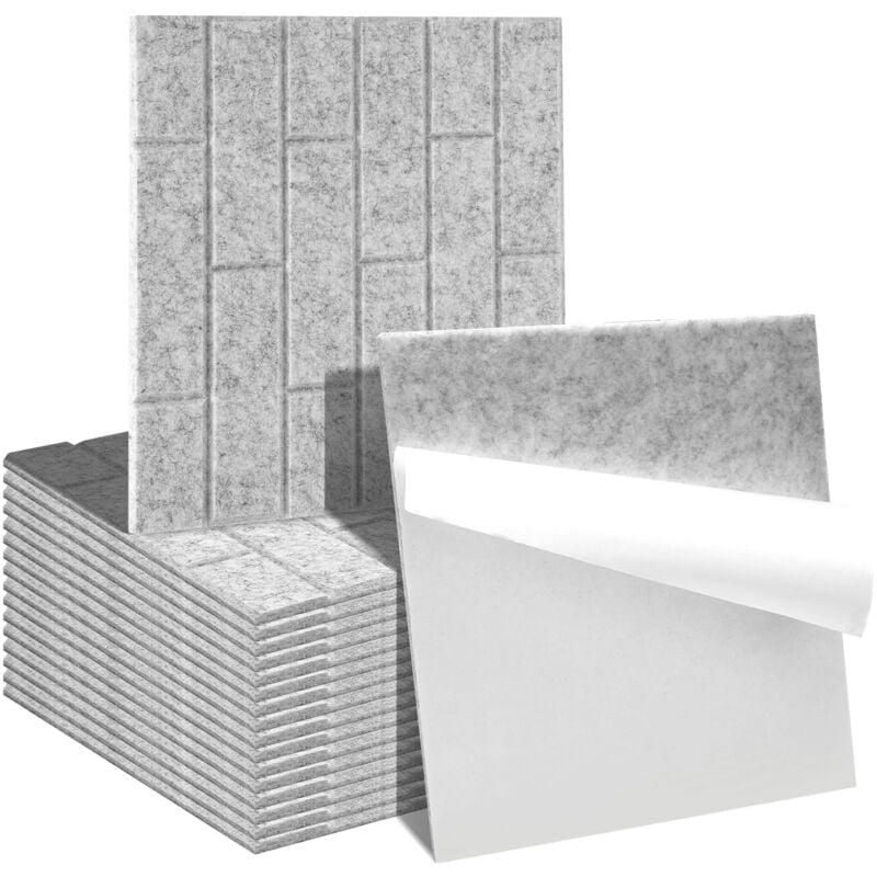 Swanew - Panneaux acoustiques 18 stuks Carreaux carrés Gris clair Auto-Adhésif Haute Densité de Polyester