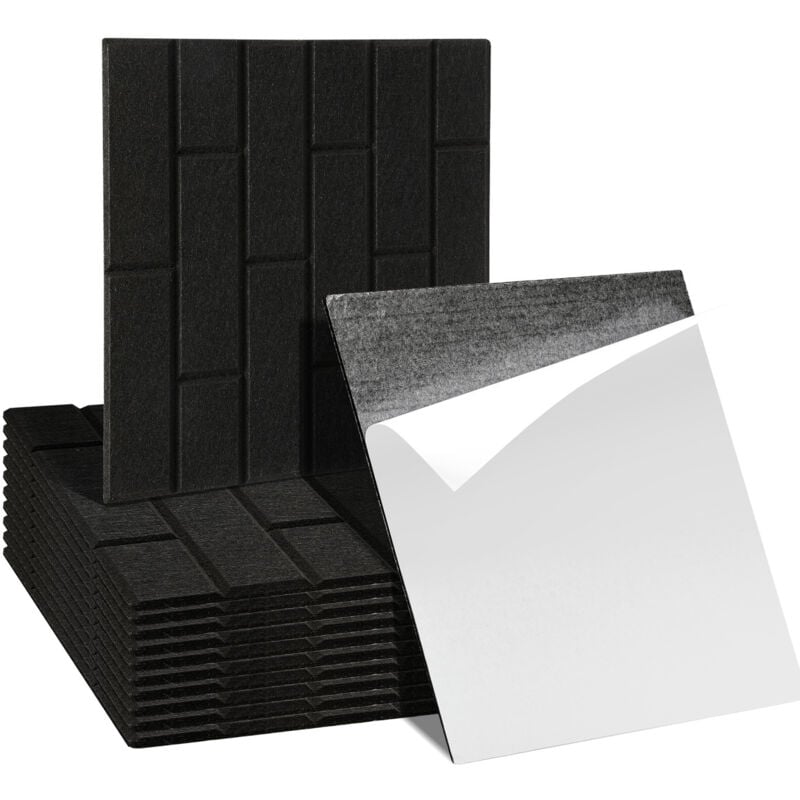 Swanew - Panneaux acoustiques 12 stuks Carreaux carrés Noir Auto-Adhésif Haute Densité de Polyester