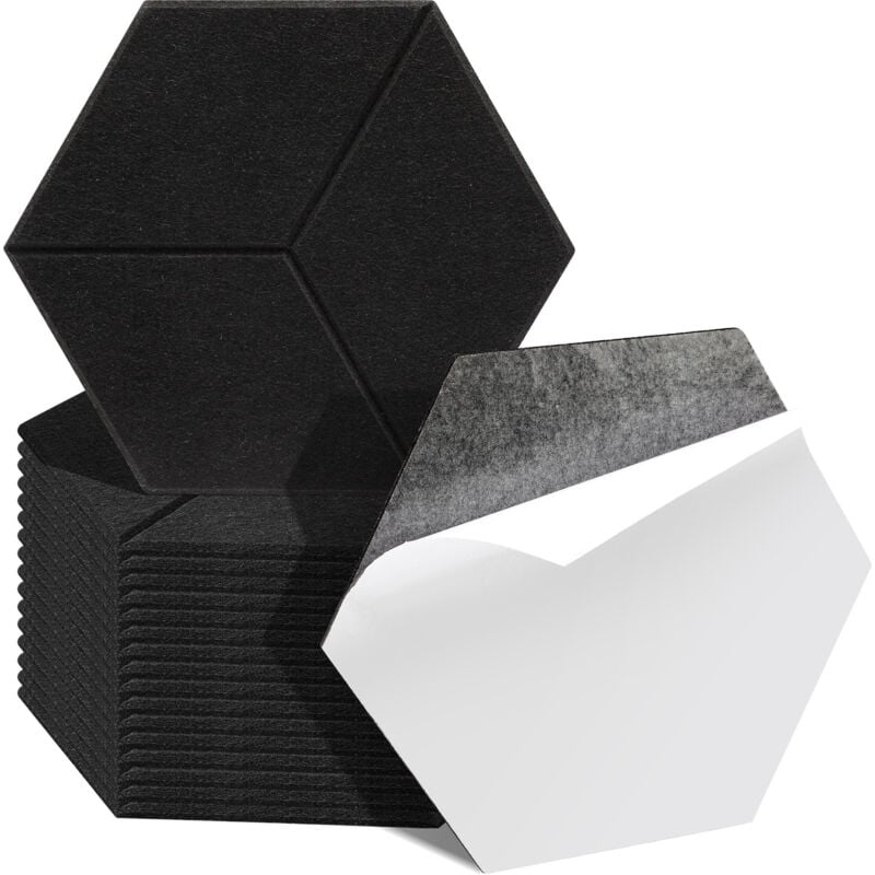 Swanew - Panneaux acoustiques 18 stuks Hexagonal Noir Auto-Adhésif Haute Densité de Polyester