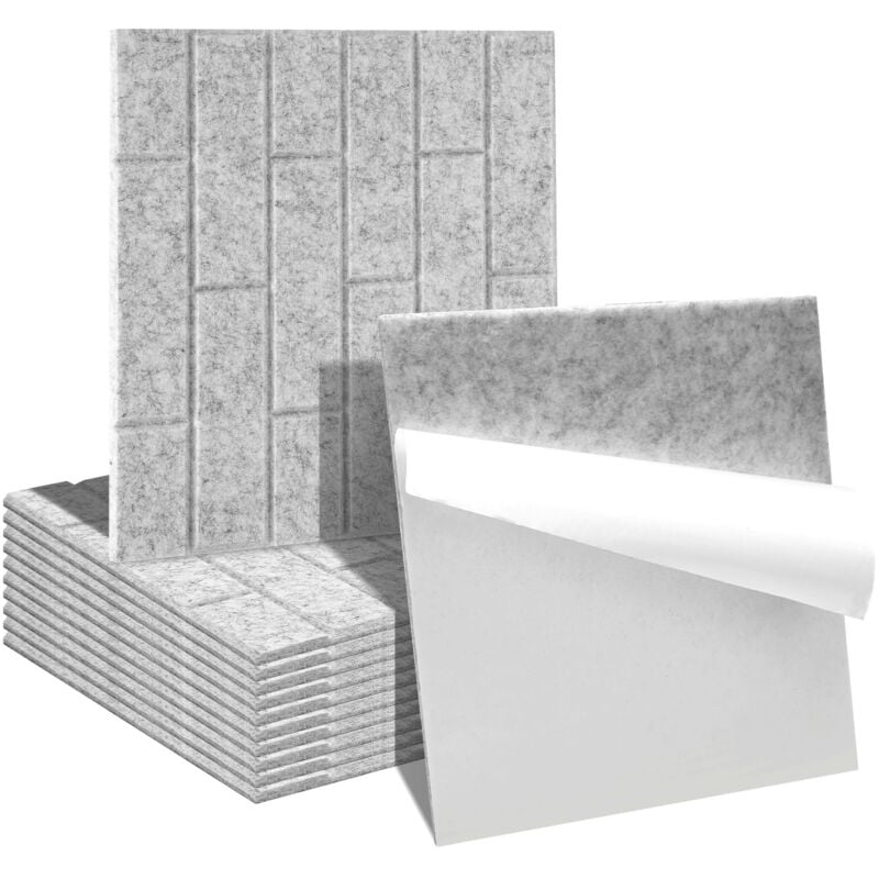 Swanew - Panneaux acoustiques 12 stuks Carreaux carrés Gris clair Auto-Adhésif Haute Densité de Polyester
