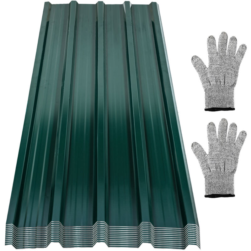Panneaux de toiture 129x46cm Vert Tôle bac acier galvanisé (24pcs = 14㎡) - Swanew