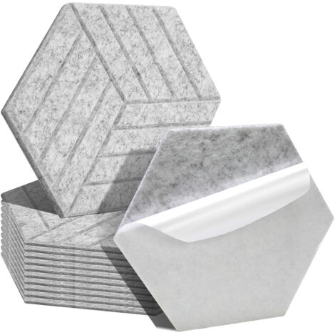 SWANEW Pannelli acustici 12 stuks Striscia esagonale Grigio chiaro Poliestere autoadesivo ad alta densità