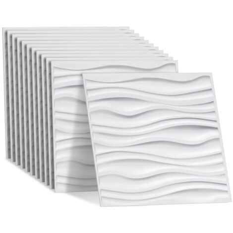 SWANEW Pannello murale 3D da dipingere - confezione da 3 m² - lotto di 12 pezzi -  0,5x0,5 m - Bianco