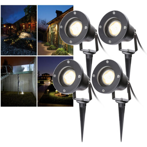 SWANEW Paquete de 4 focos LED de jardín con piquete de tierra, 6W focos LED de jardín impermeables IP65 blanco cálido