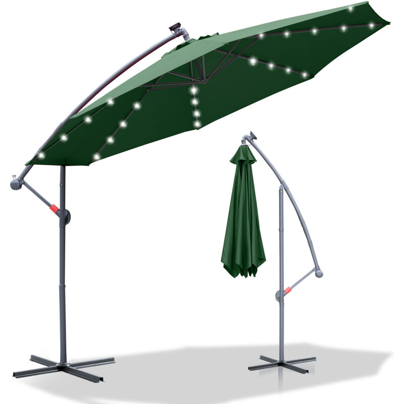 Parasol 3m avec led Parasol ampli de jardin Terrasse UV30+ Parasol de marché,Vert