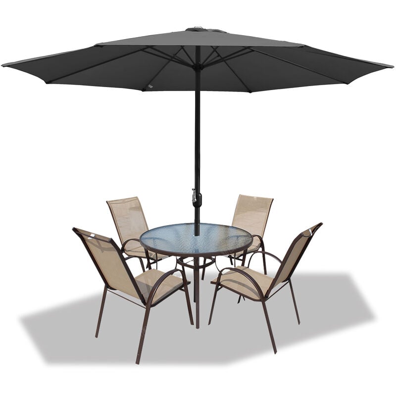 Parasol - parasol jardin, parasol deporté, parasol de balcon - 350 cm Gris, Parapluie hawaïen, Parapluie d'extérieur - Gris