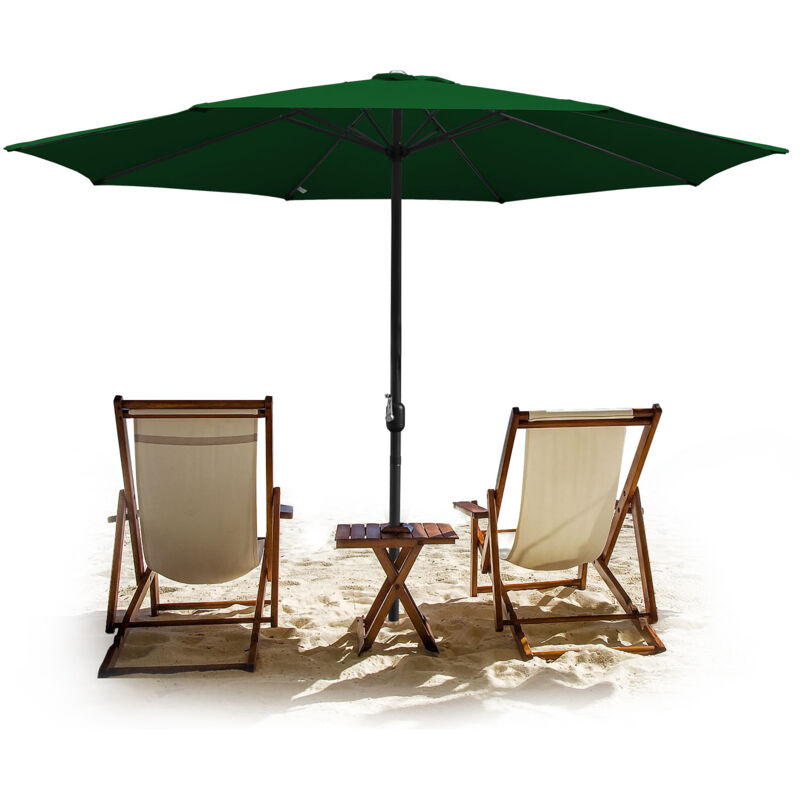 Parasol droit rond Ø350cm - mât central en aluminium orientable et manivelle d'ouverture, Vert, Parapluie hawaïen