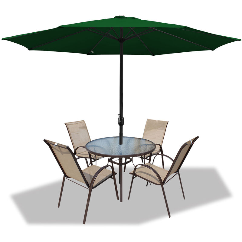 Parasol droit d'Extérieur 3.5m - mât central en aluminium orientable et manivelle d'ouverture, Vert