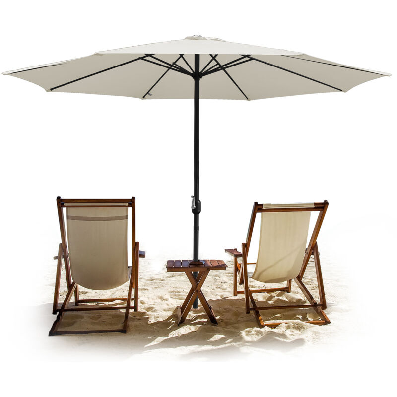 Parasol de Jardin 350 cm, UV30+, Parasol d'Extérieur, Parasol de Terrasse, Manivelle, Beige, Parasol de plage
