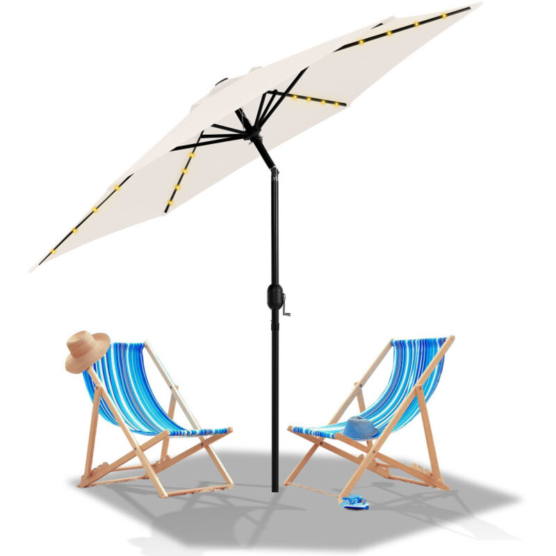 SWANEW Parasol de jardin rond,protection UV jusqu'à UV30+, Inclinable,acve support et LED,270cm,Beige
