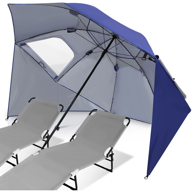 Parasol de plage 210 cm anti-vent protection uv Portofino - Bleu - Bleu