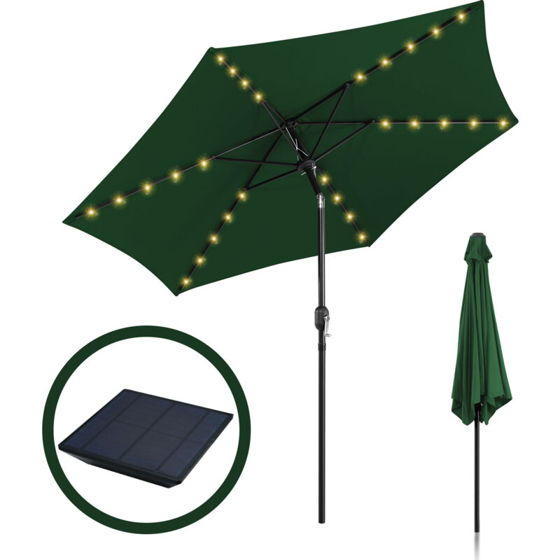 Parasol de jardin - Parasol - Résistantes à Intempéries - ø 270 cm - Vert, Parasol de plage, vec 36 led Solaire
