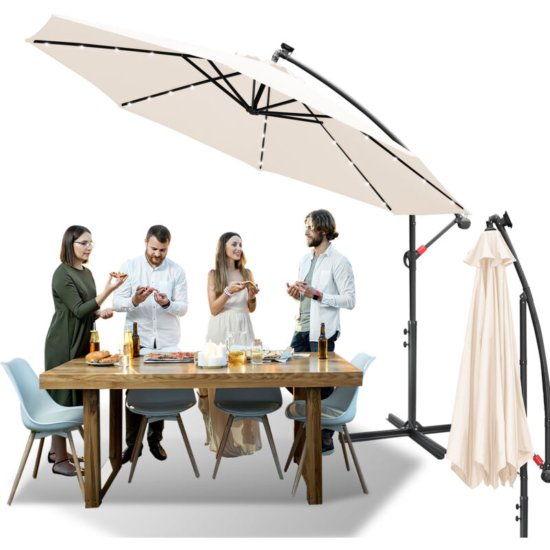 Parasol Deporte led solaire Protection uv et résistant aux intempéries Ø300cm Beige - Swanew